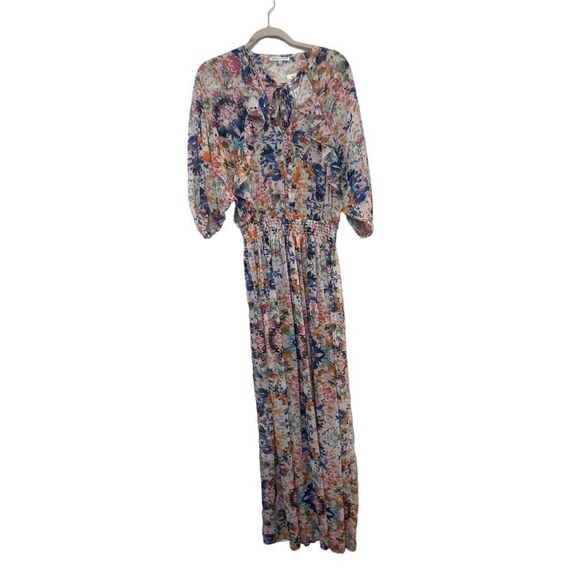 Rebecca Minkoff Boho Multicolored Floral Chiffon Maxi Dress Bishop Sleeve Size M - Picture 1 of 14